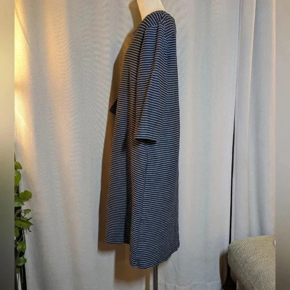 Erica Tanov Blue Denim Rye Dress Pockets Striped Size 4 XL - Picture 3 of 10